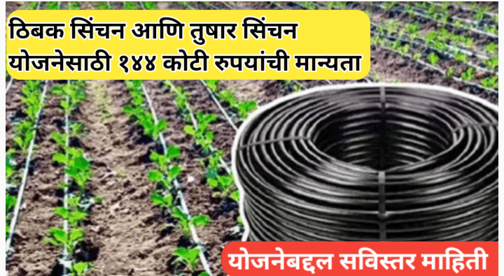 ठिबक सिंचन आणि तुषार सिंचन योजनेसाठी १४४ कोटी रुपयांची मान्यता