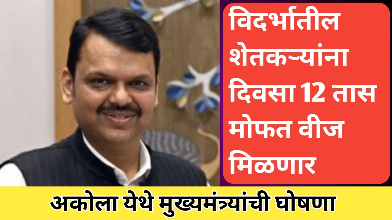 विदर्भातील शेतकऱ्यांना दिवसा 12 तास मोफत वीज मिळणार ; मुख्यमंत्र्यांची घोषणा