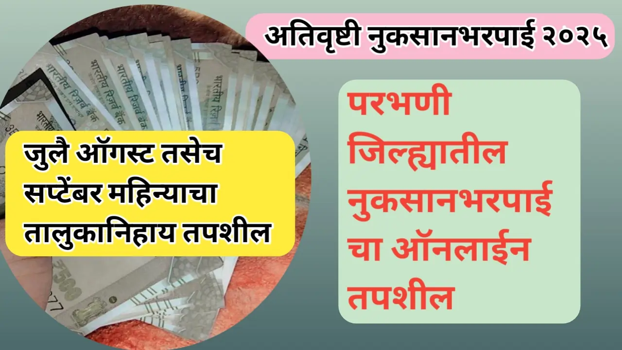 परभणी जिल्ह्यातील नुकसानभरपाई ऑनलाईन तपशील; तालुकानिहाय यादी