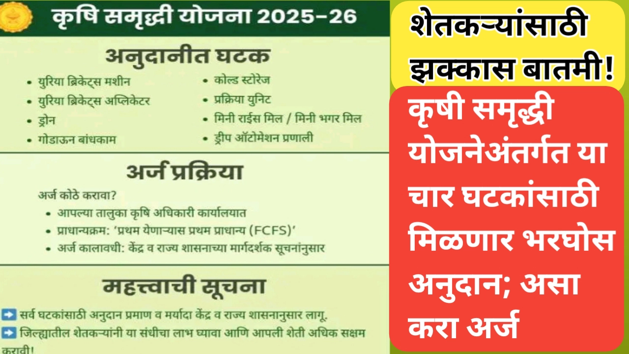 लाभदायक बातमी! कृषी समृद्धी योजनेंतर्गत चार घटकांसाठी अनुदान