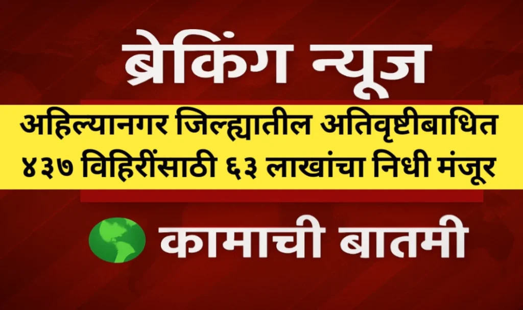 अहिल्यानगर जिल्ह्यातील अतिवृष्टीबाधित ४३७ विहिरींसाठी ६३ लाखांचा निधी मंजूर