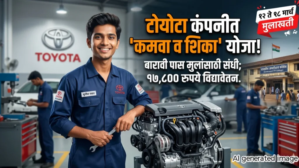 टोयोटा कंपनीत ‘कमवा व शिका’ अंतर्गत रोजगाराची संधी; मोफत प्रशिक्षण आणि आकर्षक विद्यावेतन