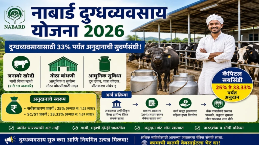 नाबार्ड दुग्धव्यवसाय योजना 2026 : 33% पर्यंत अनुदान, अर्ज प्रक्रिया व संपूर्ण माहिती