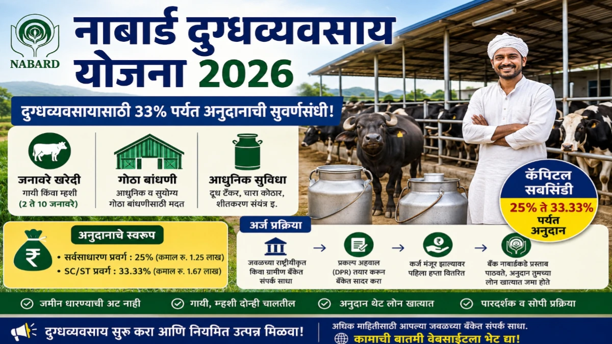 नाबार्ड दुग्धव्यवसाय योजना 2026 : 33% पर्यंत अनुदान, अर्ज प्रक्रिया व संपूर्ण माहिती