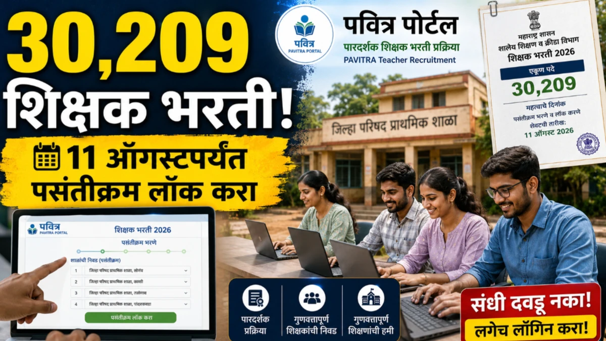 पवित्र पोर्टलद्वारे 30,209 शिक्षक पदांची भरती; 6 ते 11 ऑगस्टदरम्यान पसंतीक्रम लॉक करण्याची संधी