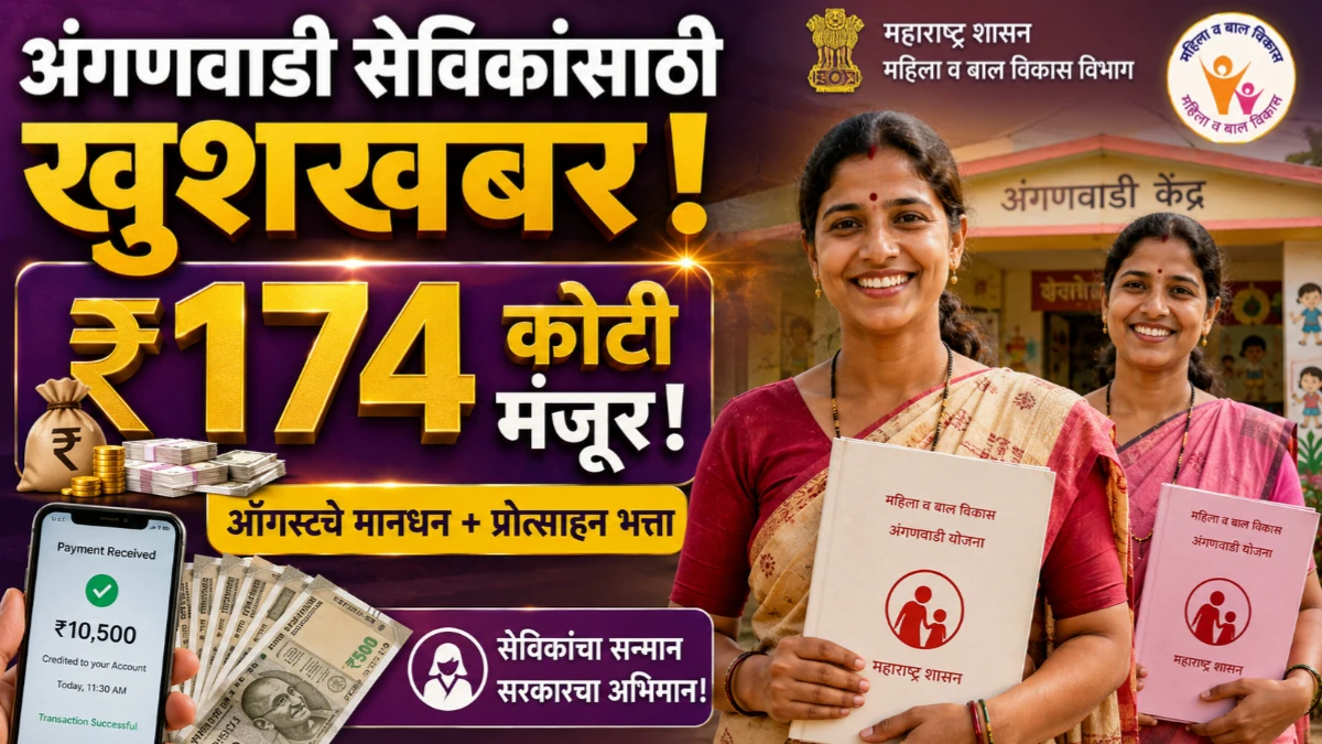 अंगणवाडी सेविका-मदतनीसांसाठी मोठी बातमी! ऑगस्ट महिन्याचे मानधन व प्रोत्साहन भत्त्यासाठी ₹174 कोटींचा निधी मंजूर
