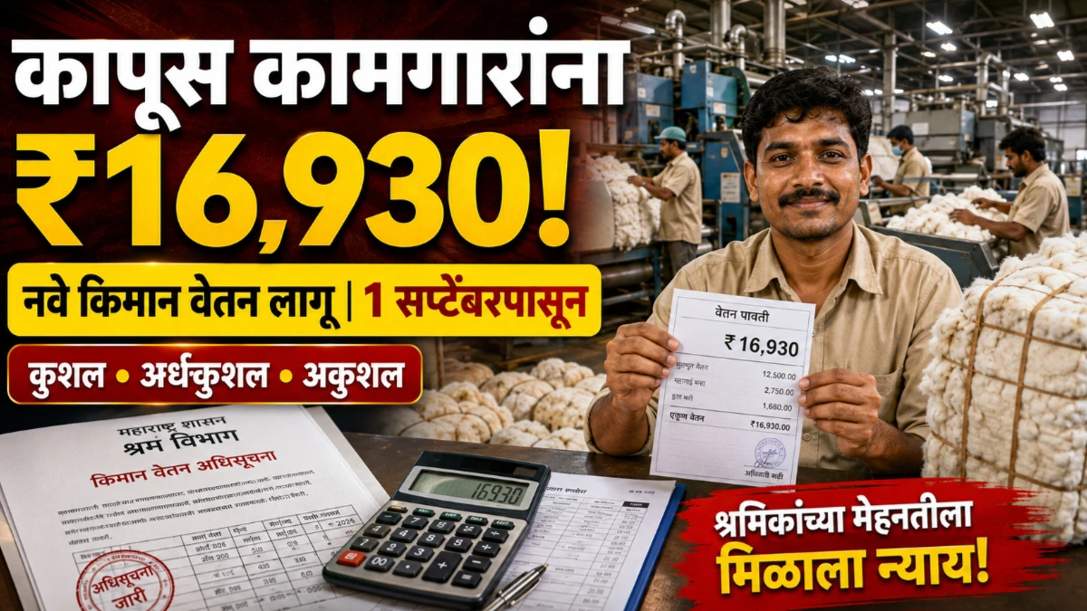कापूस पिंजणे व दाबणे उद्योगातील कामगारांसाठी मोठी बातमी! किमान वेतन ₹16,930 पर्यंत; 1 सप्टेंबरपासून नवे दर