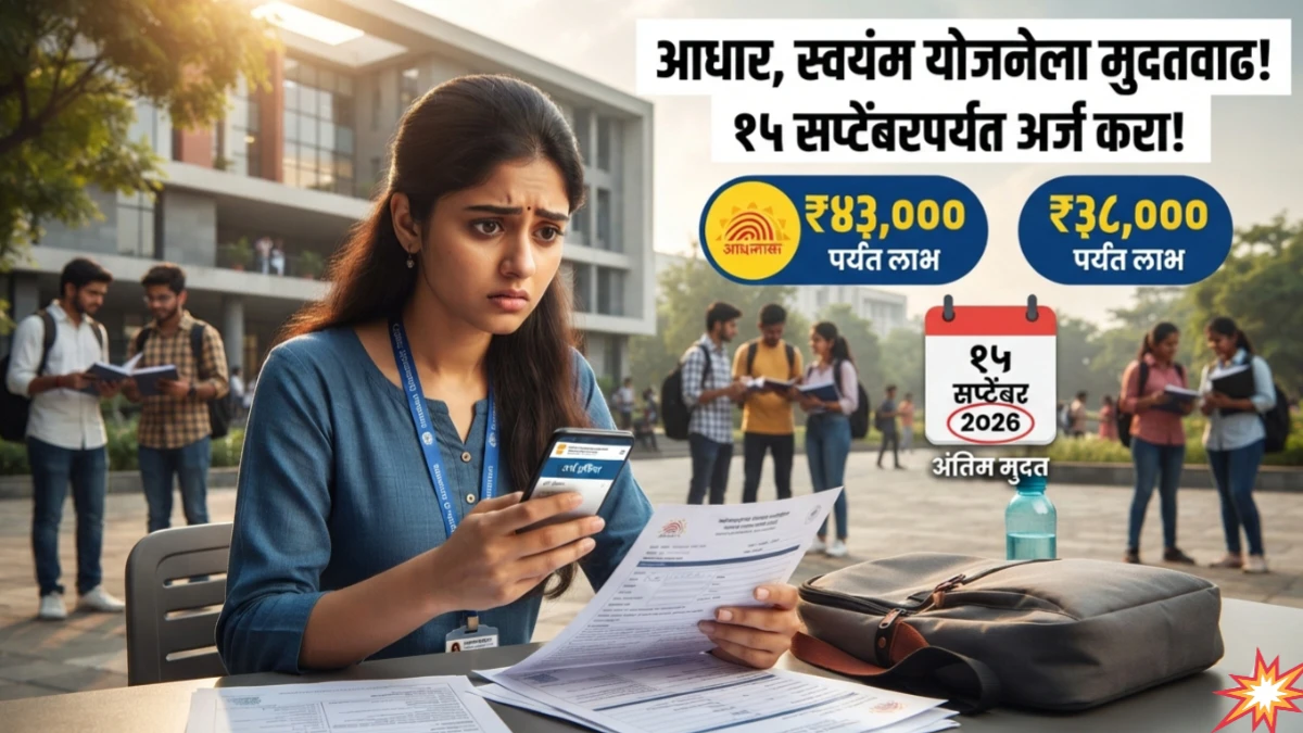 आधार, स्वयंम योजनेच्या अर्जाला 15 सप्टेंबरपर्यंत मुदतवाढ; विद्यार्थ्यांना मोठी संधी