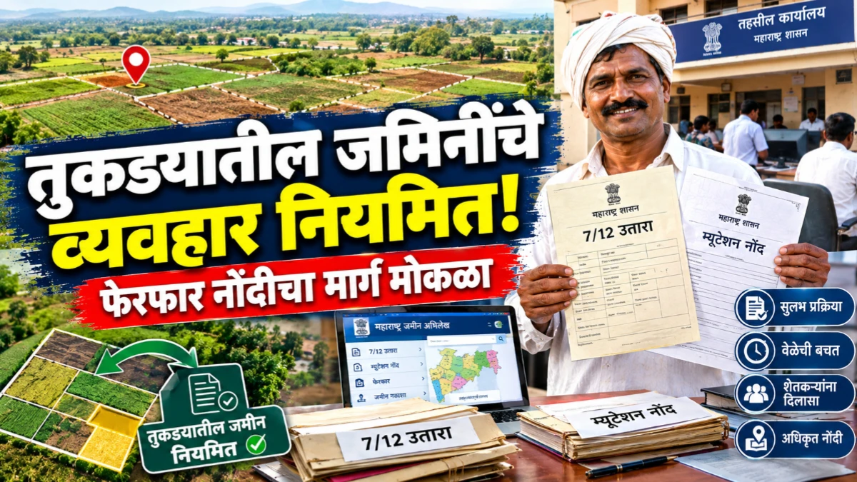 तुकड्यातील जमिनींचे व्यवहार नियमित होणार, लाखो जमीनधारकांना मोठा दिलासा, फेरफार नोंदीचा मार्ग मोकळा