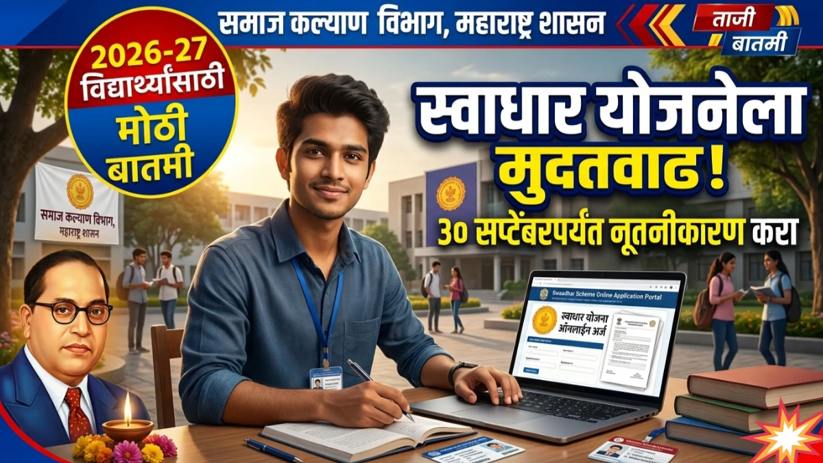 डॉ. बाबासाहेब आंबेडकर स्वाधार योजनेच्या अर्ज नूतनीकरणासाठी मुदतवाढ; ३० सप्टेंबरपर्यंत संधी