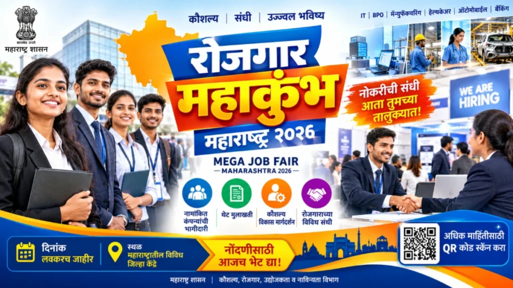 रोजगार महाकुंभ – महाराष्ट्र २०२६: पुणे जिल्ह्यात ३० पेक्षा अधिक ठिकाणी नोकरी मेळावा