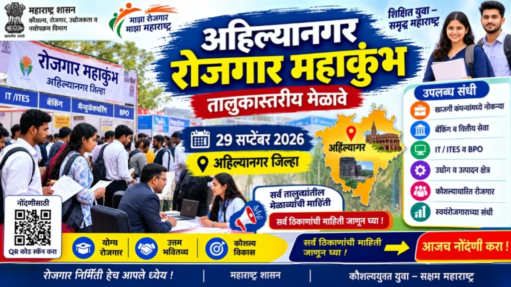 अहिल्यानगर रोजगार महाकुंभ: २९ सप्टेंबर रोजी विविध ठिकाणी तालुकास्तरीय मेळावे