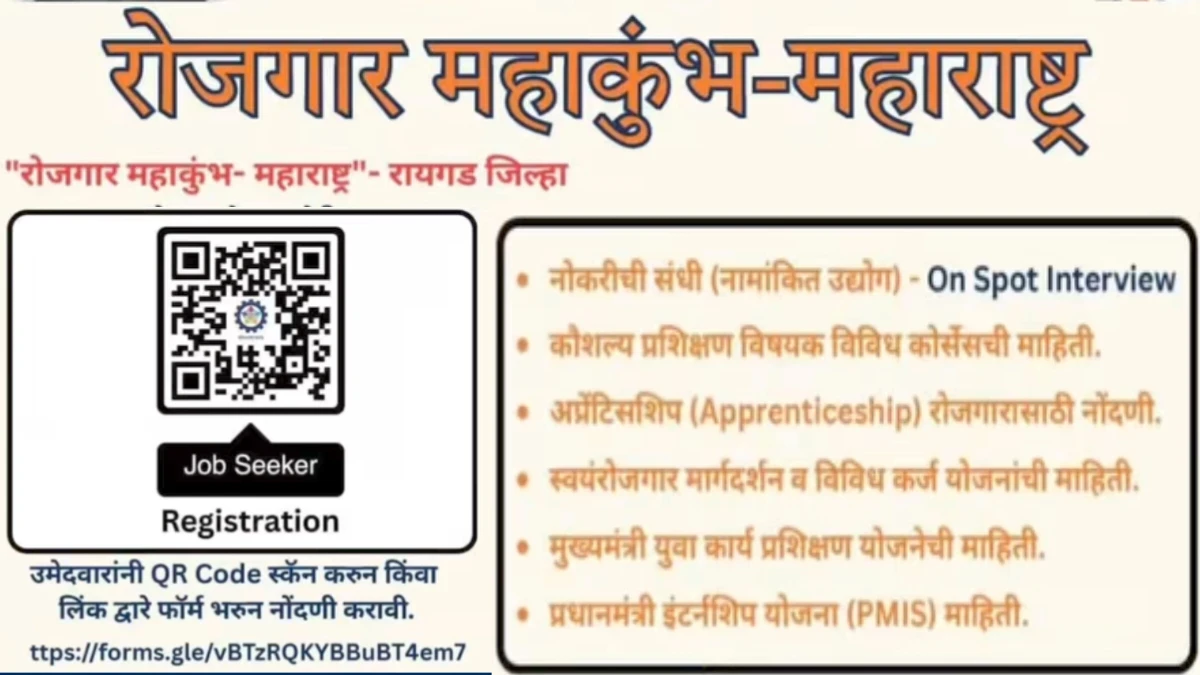 रायगड रोजगार महाकुंभ: २९ सप्टेंबर रोजी १२ ठिकाणी मेळावे