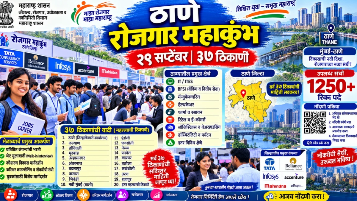 ठाणे रोजगार महाकुंभ 2026: २९ सप्टेंबर रोजी ३७ ठिकाणी भव्य मेळावे, संपूर्ण माहिती वाचा
