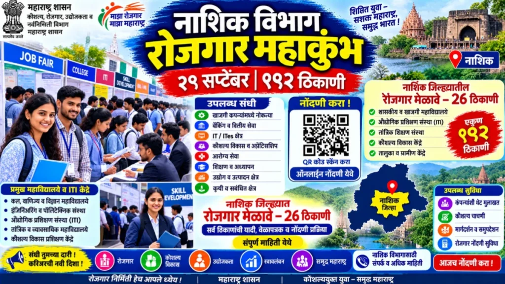 नाशिक विभाग रोजगार महाकुंभ: २९ सप्टेंबर रोजी १९२ ठिकाणी मेळावे