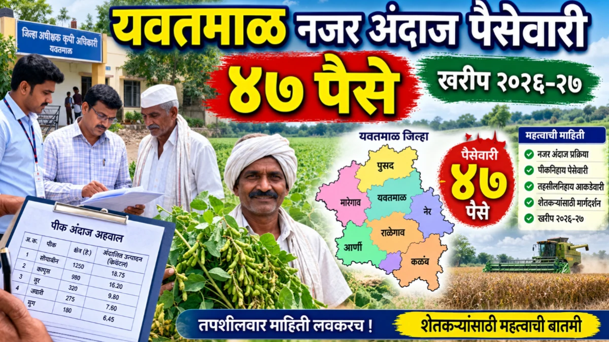 यवतमाळ नजर अंदाज पैसेवारी ४७ पैसे जाहीर: वाचा सविस्तर माहिती