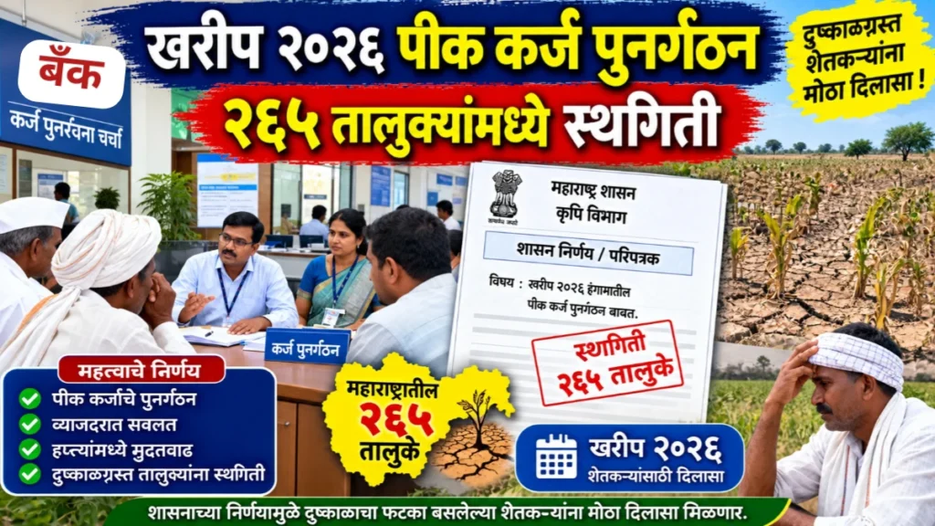 खरीप २०२६ पीक कर्ज पुनर्गठन – २६५ तालुक्यांमध्ये स्थगिती