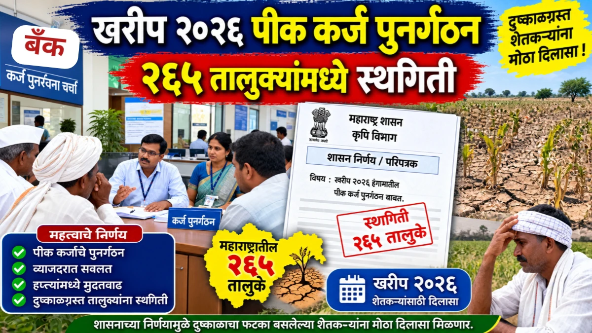 खरीप २०२६ पीक कर्ज पुनर्गठन – २६५ तालुक्यांमध्ये स्थगिती