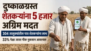 304 दुष्काळी तालुक्यांतील दुष्काळग्रस्त शेतकऱ्यांना 5 हजार अग्रिम मदत , 33% पेक्षा जास्त नुकसान झालेल्या शेतकऱ्यांना थेट खात्यात मिळणार रक्कम